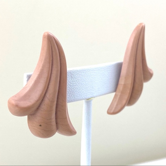 Vintage Blush Pink Ceramic Earrings 1980s - Picture 5 of 6